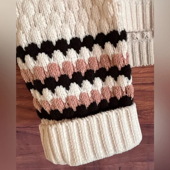 Allison + Zoe Striped Chenille Popcorn Knit Sweater XL Cream Pink Black 23FS475 - Picture 5 of 7